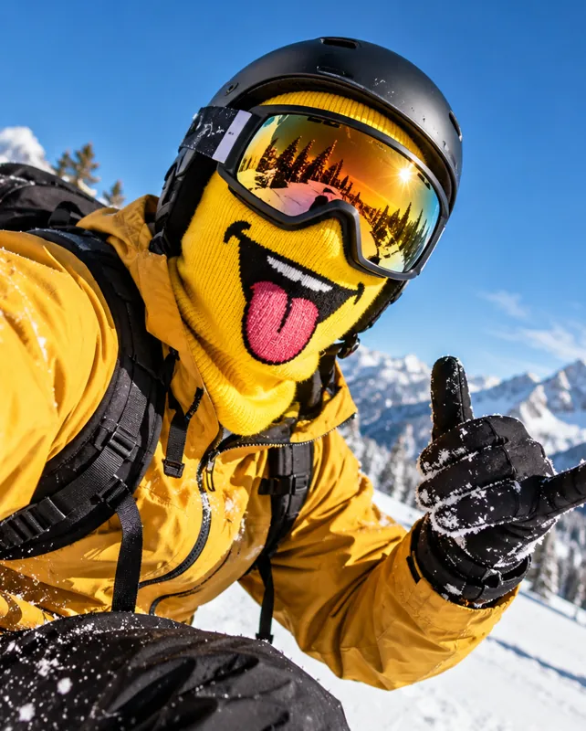 Illustrative AI-generated close-up of printed ski mask with goggles
